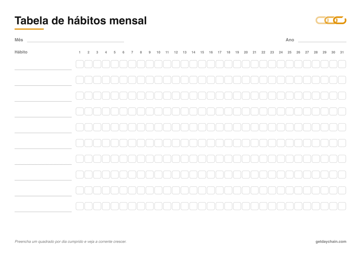 Tabela de hábitos mensal