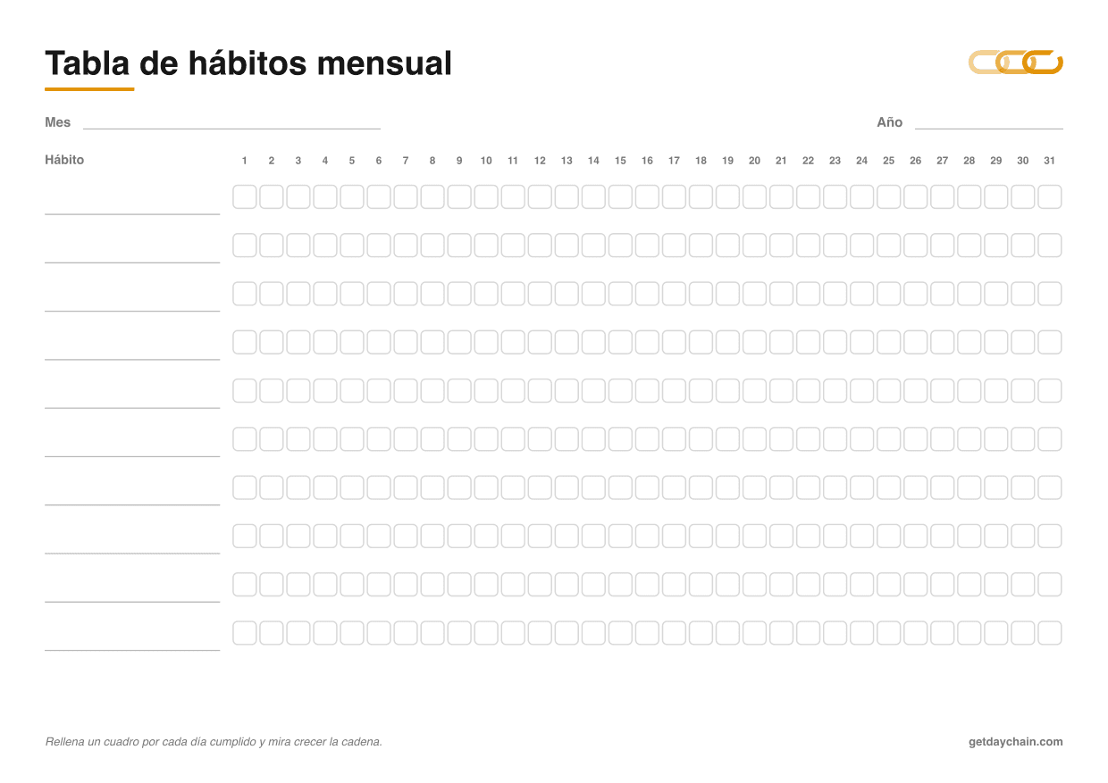 Tabla de hábitos mensual
